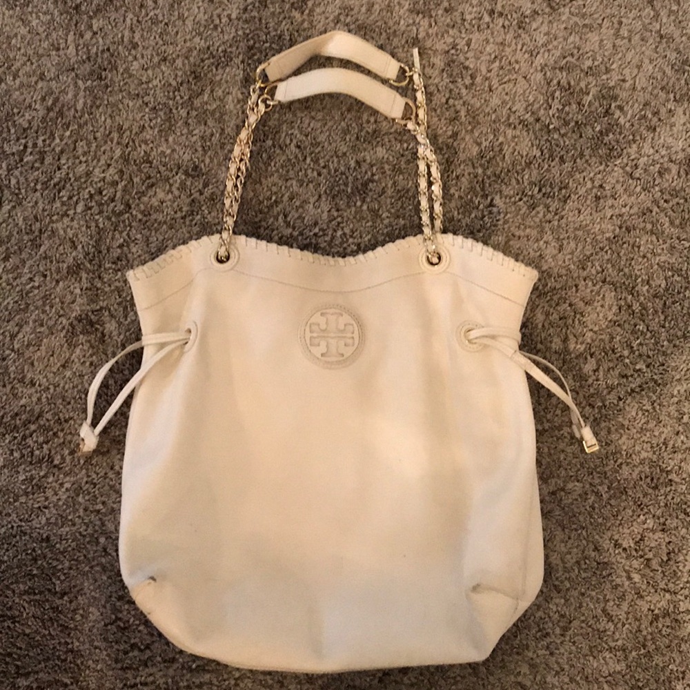Tory Burch white leather shoulder purse